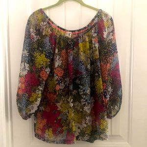 Edme & Estylle 100% silk peasant blouse